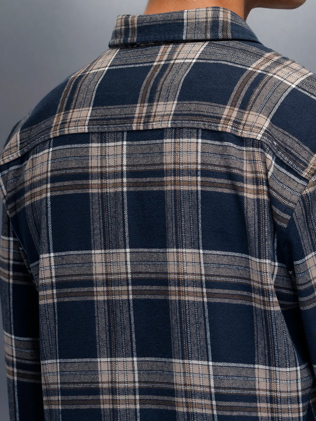 Men's casual checkered pattern regualr fit shacket | Navy Blue - Image 5