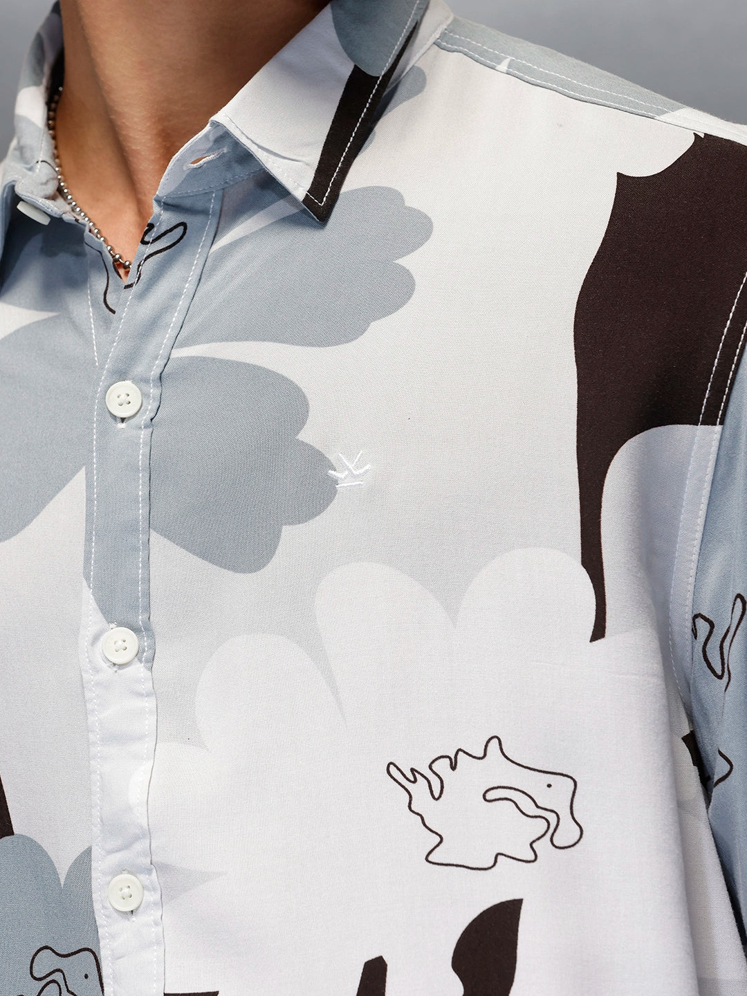 Men's Casual Comfort Fit Floral Printed Shirt | Grey - Image 5