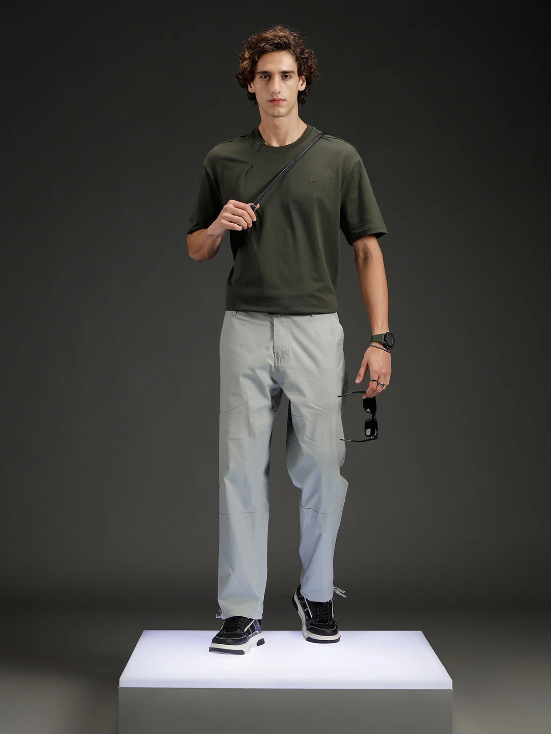 Men's casual cut&sew loose fit trousers | Grey - Image 2