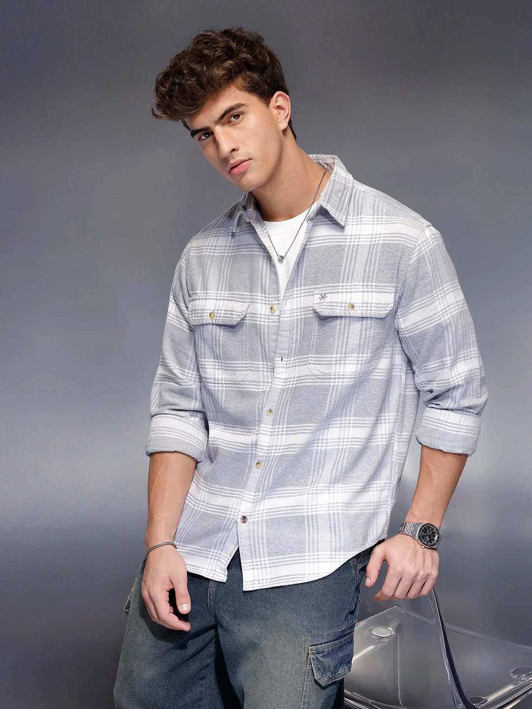 Men's Casual Dobby Shacket | Grey