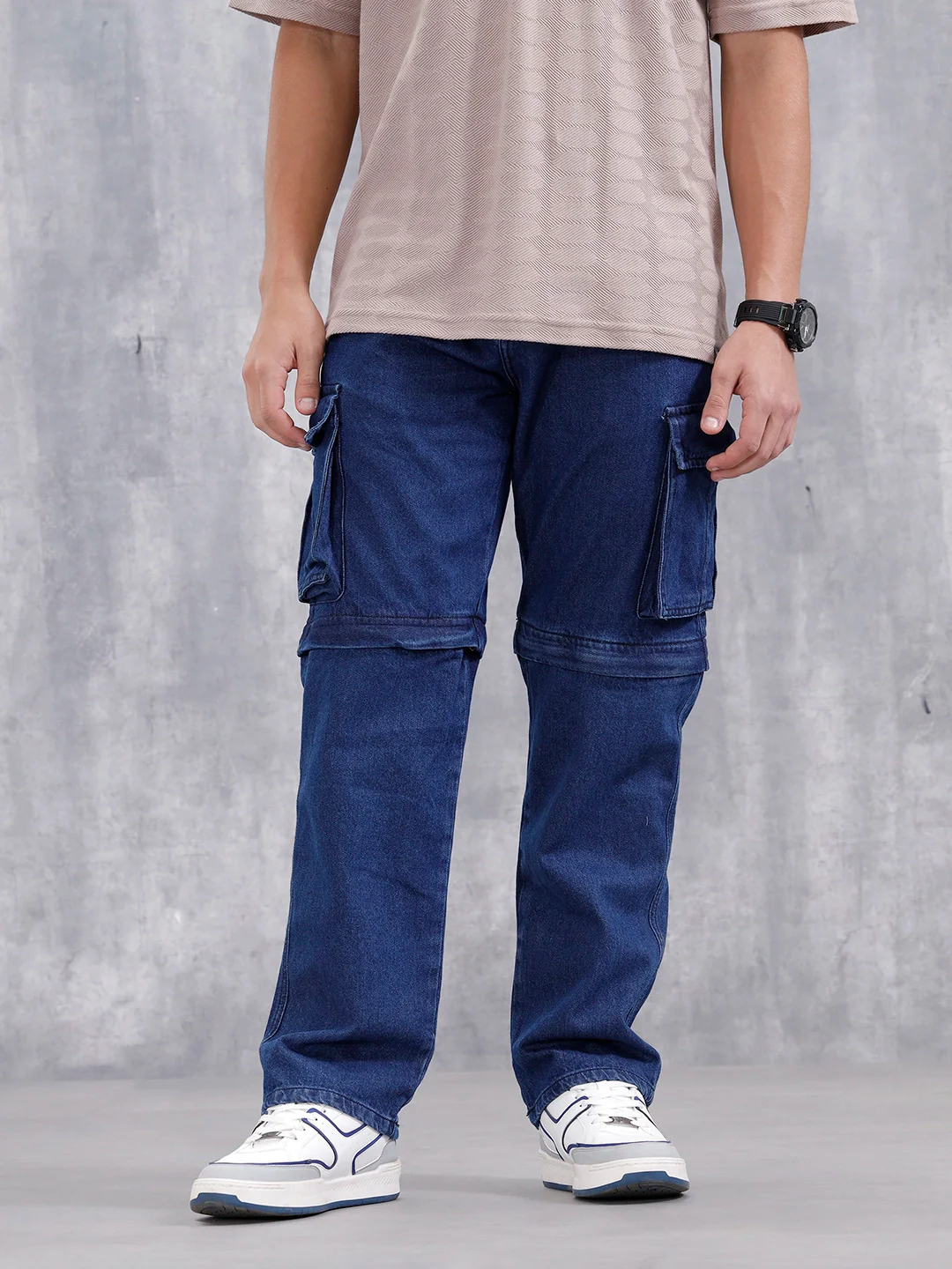 Men's Casual Loose Cargo Fit Jeans | Dark Stone