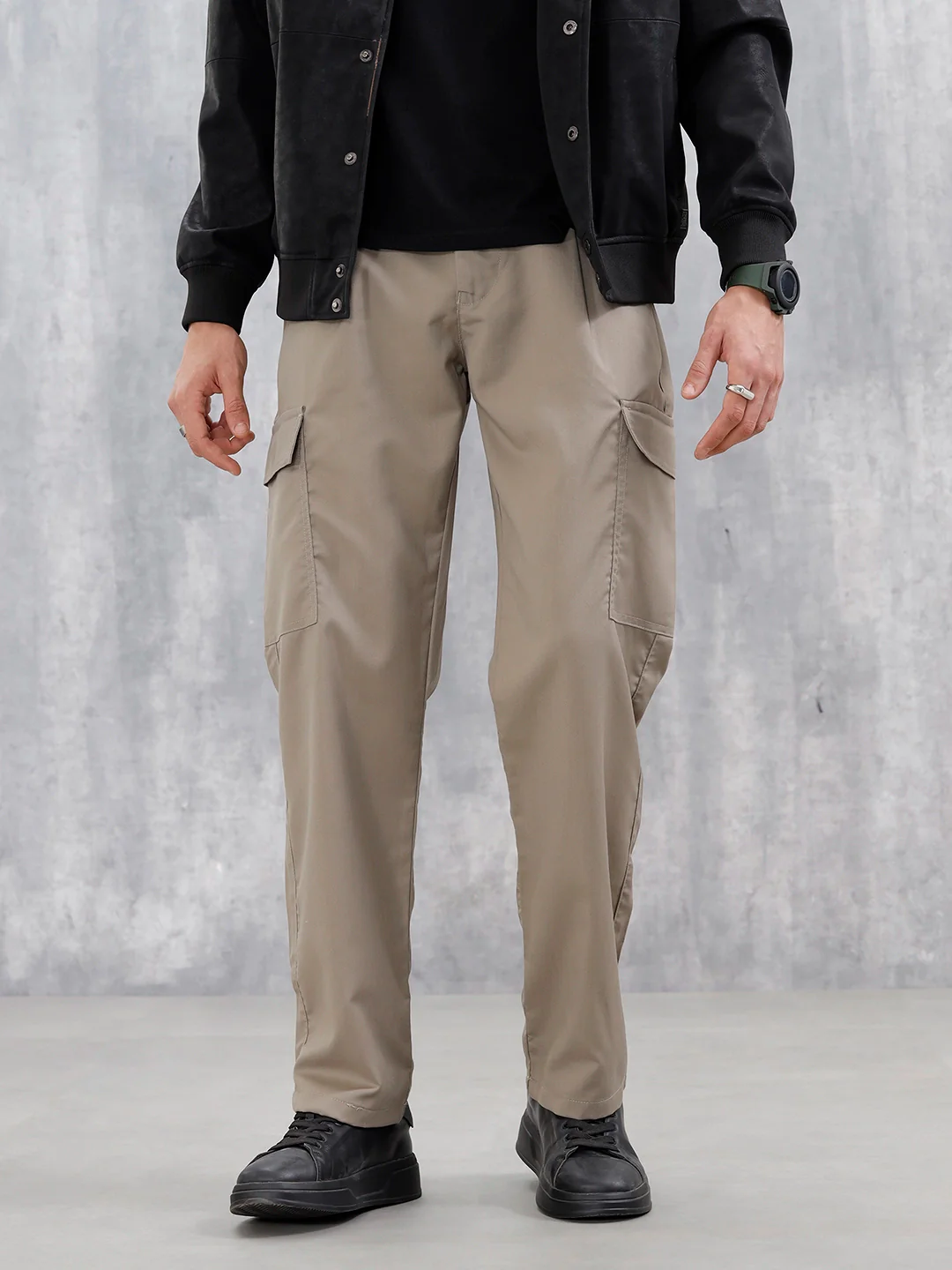 Men's Casual Loose Fit Cargo Trousers | Olive