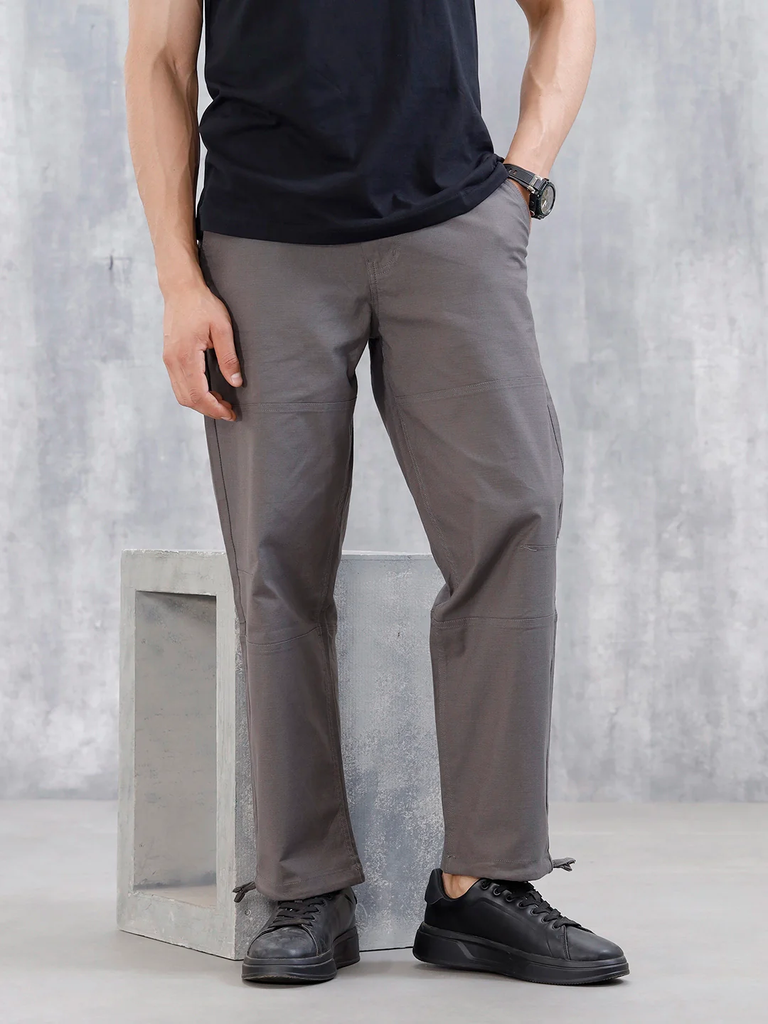 Men's Casual Loose Fit Cut&Sew Trousers | Dark Grey