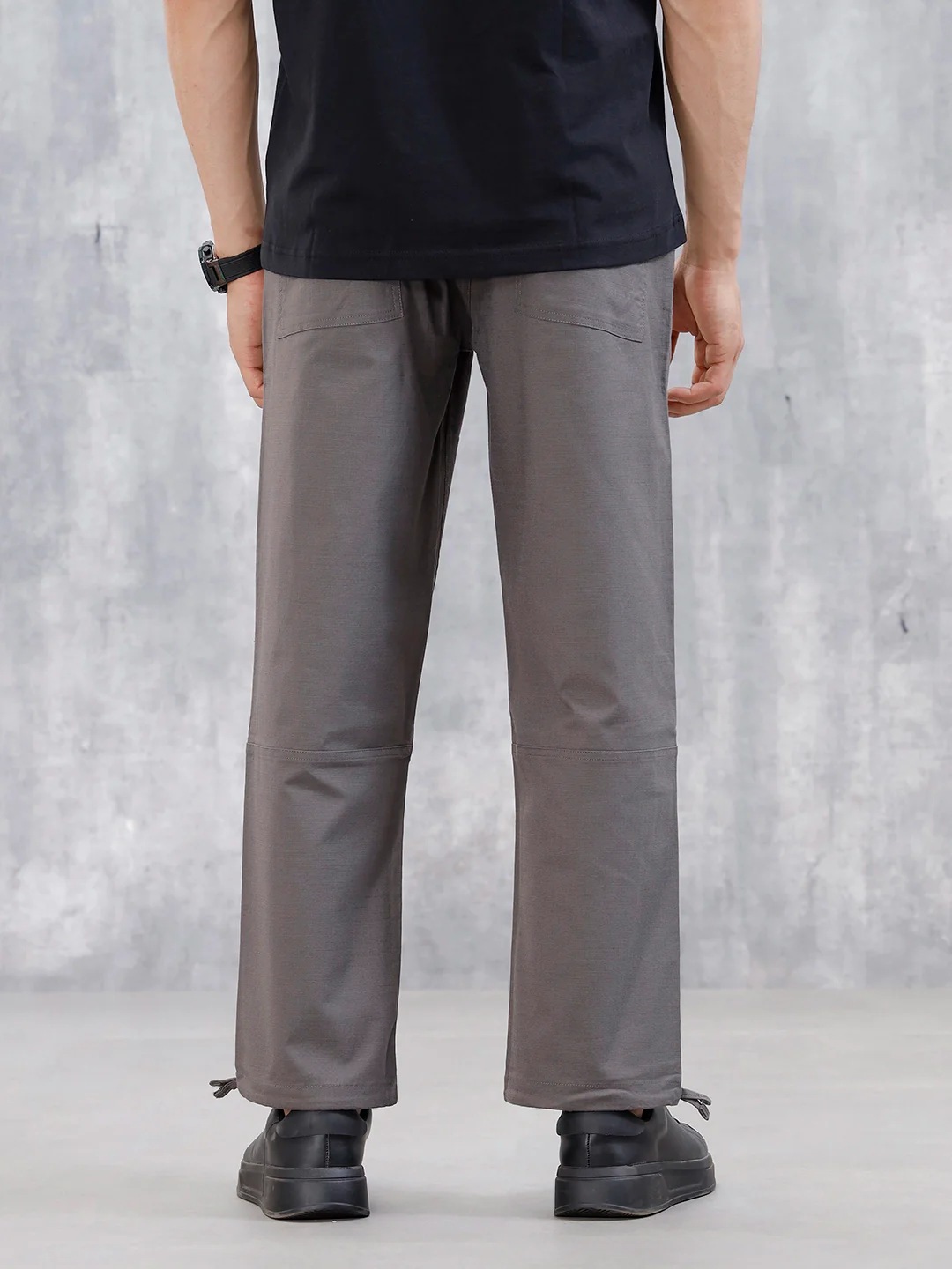 Men's Casual Loose Fit Cut&Sew Trousers | Dark Grey - Image 3