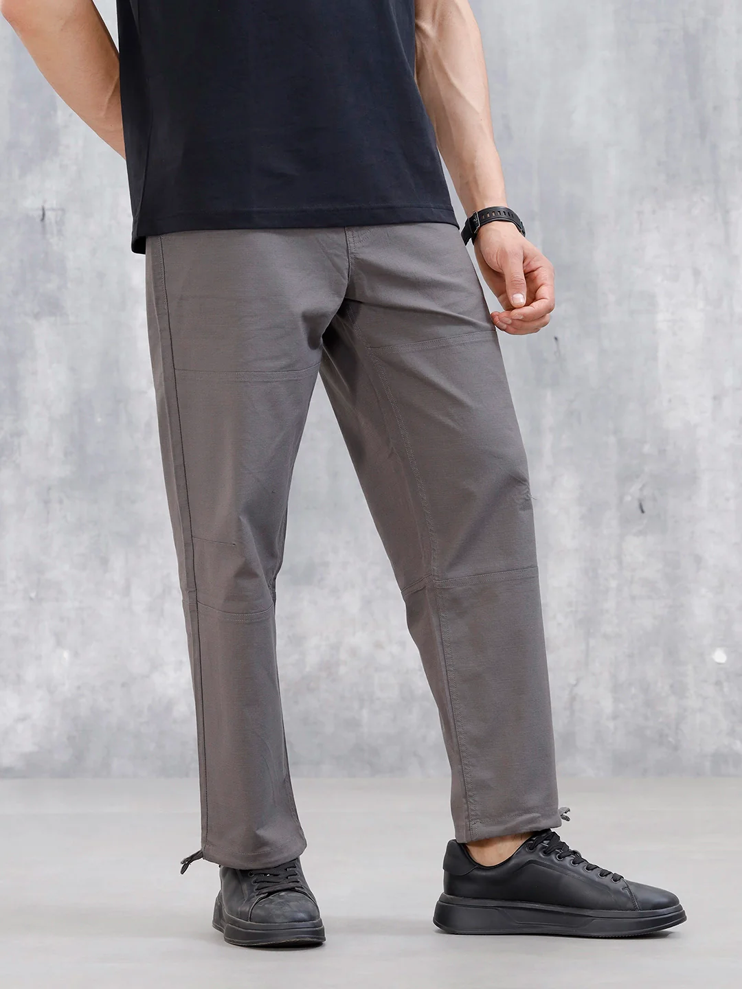 Men's Casual Loose Fit Cut&Sew Trousers | Dark Grey - Image 4