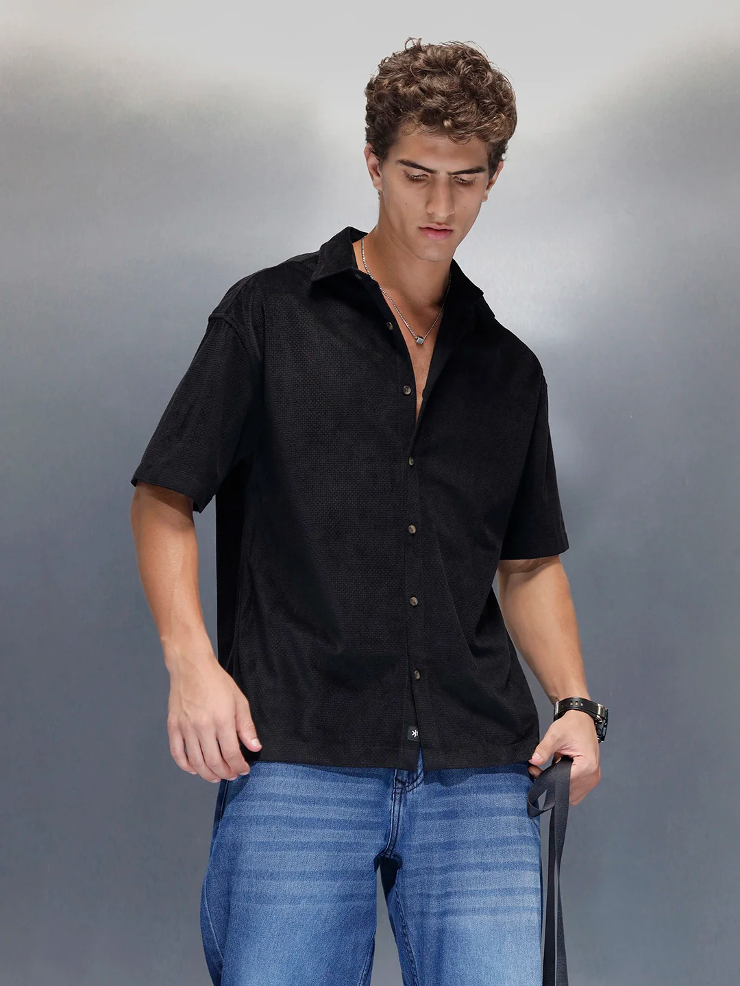 Men's casual oversize half sleeve shirt | Black