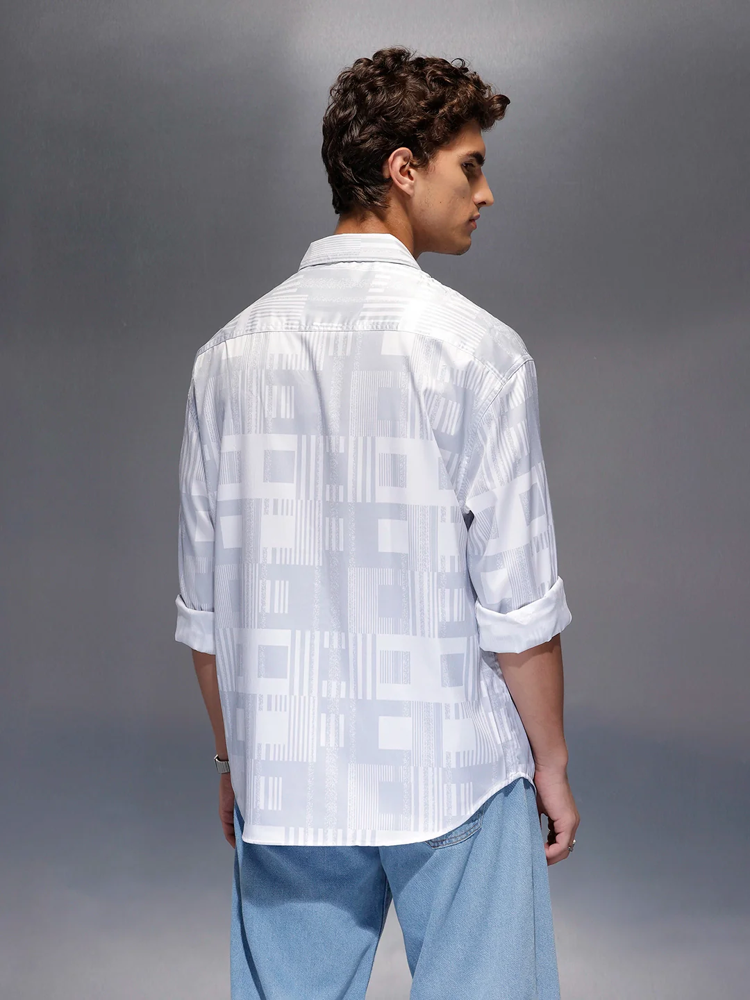Men's Casual Oversized Abstract Printed Shirt | Grey - Image 3