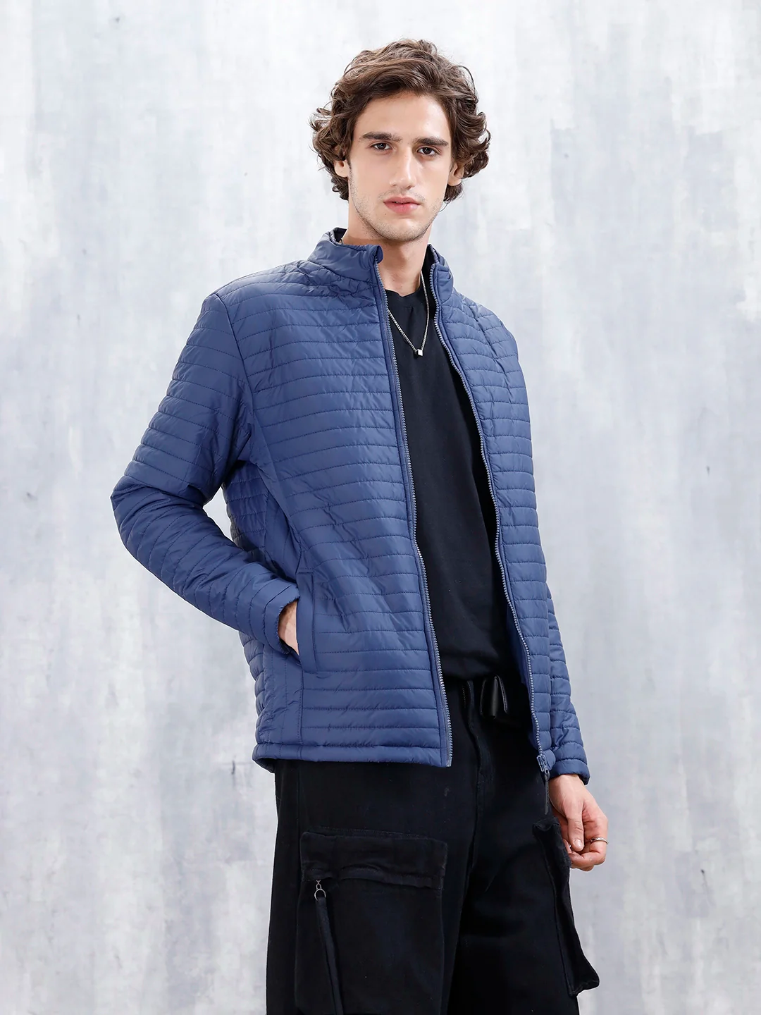 Men's Casual Regualr Fit Puffer Jacket | Navy Blue - Image 6