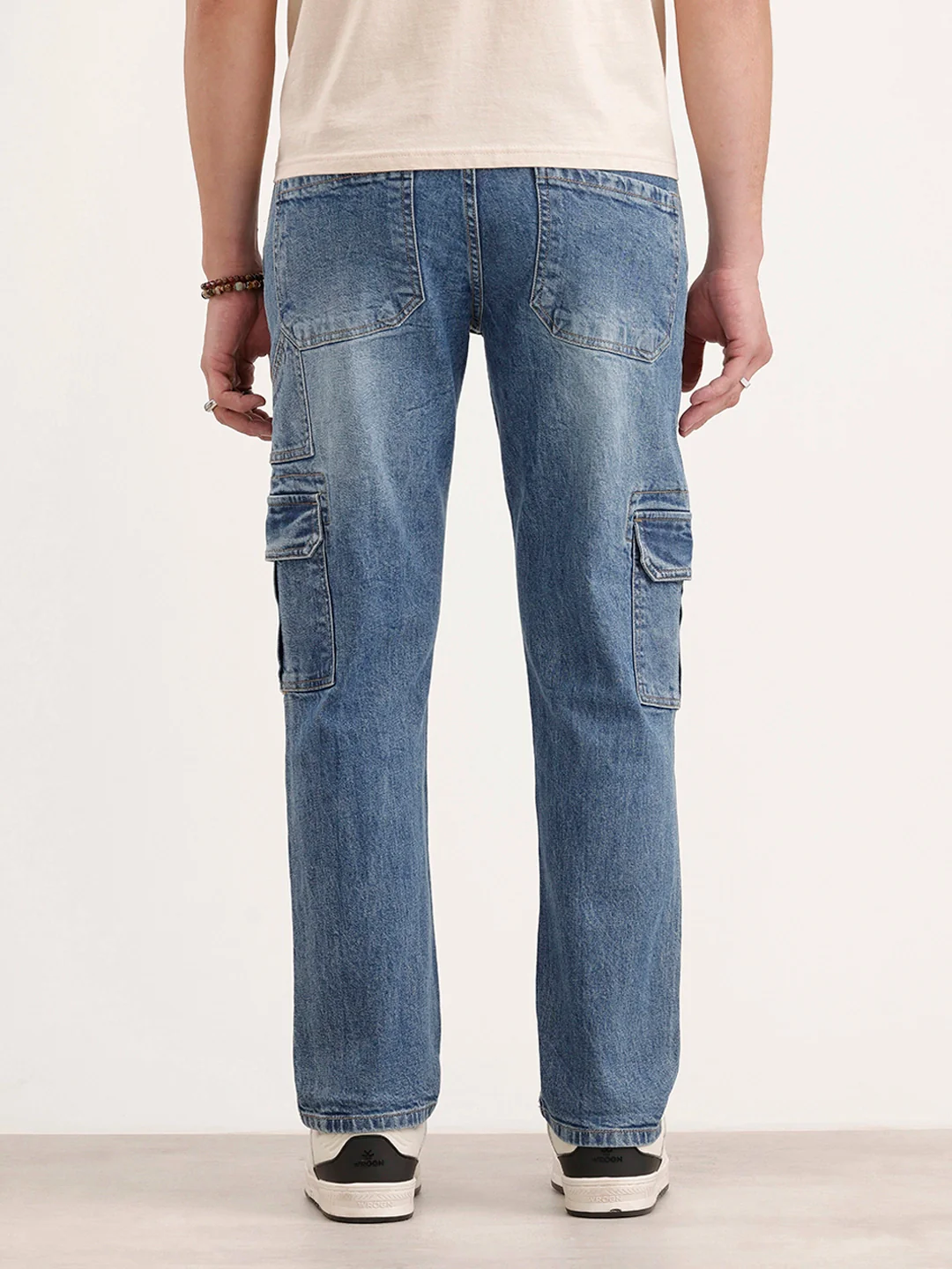 Men's Casual Relaxed Fit Cargo Jeans | Med Stone - Image 3