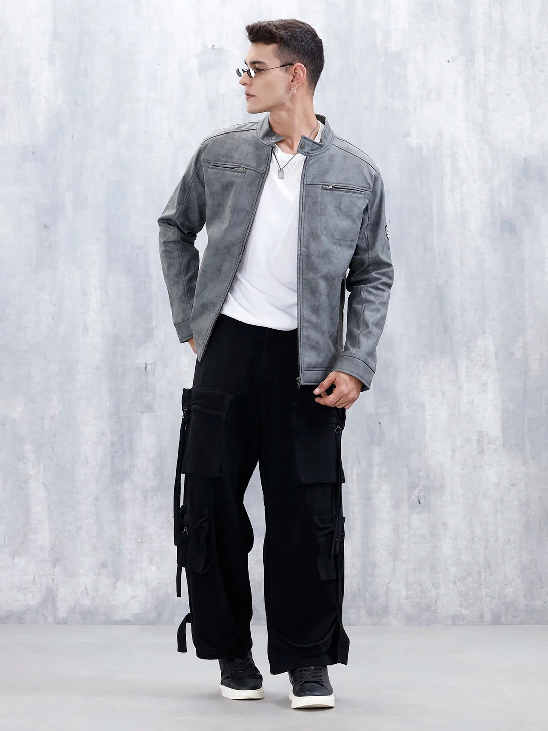 Men's Casual Slim Fit Biker Jacket | Grey - Image 2