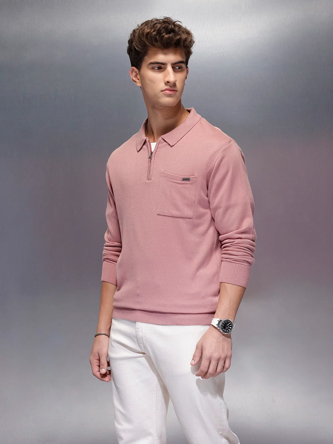 Men's Casual Slim Fit Sweater | Pink - Image 4