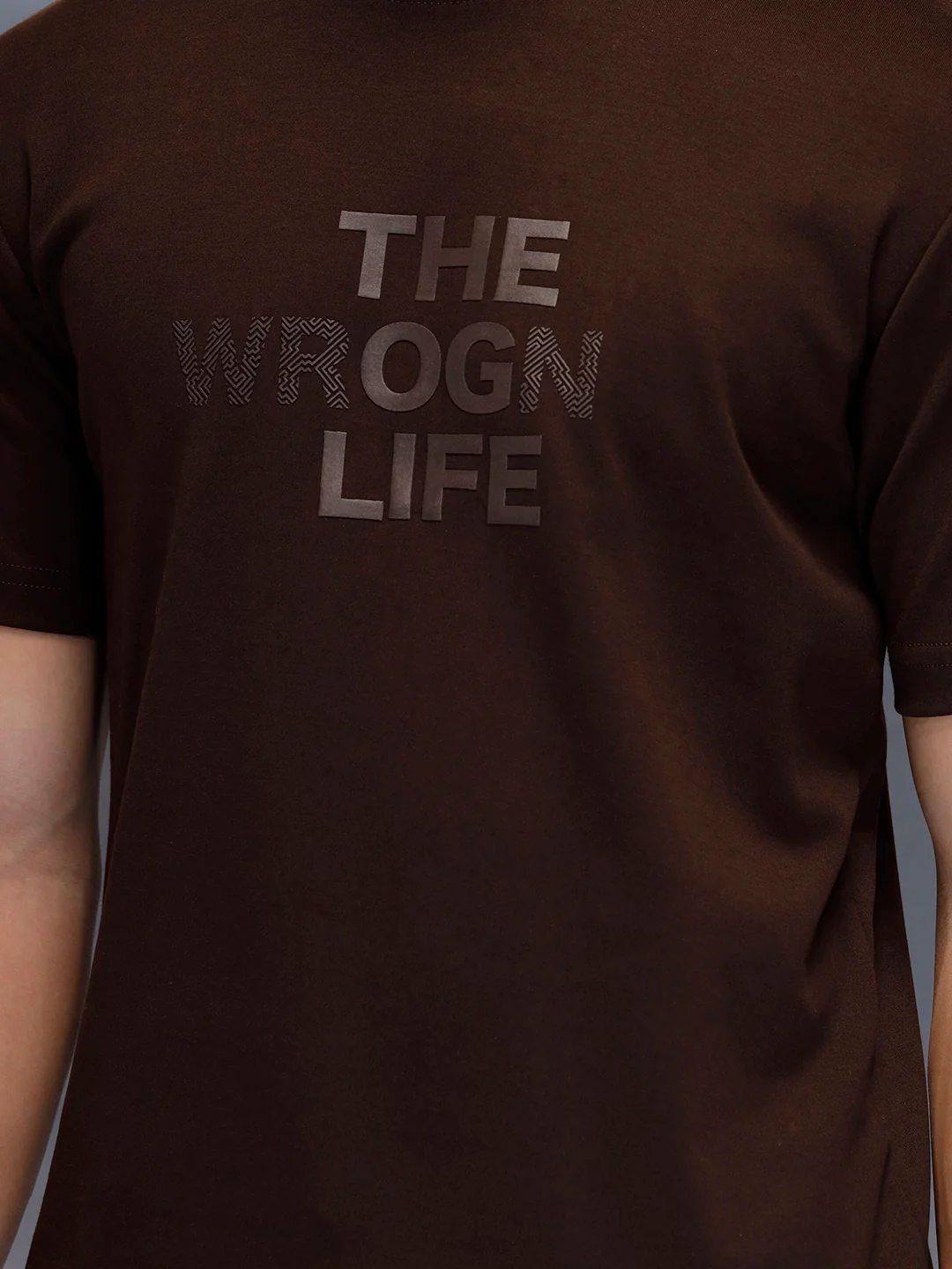Men's Casual Slim Fit Tshirt with tonal 3D graphic print | Brown - Image 5