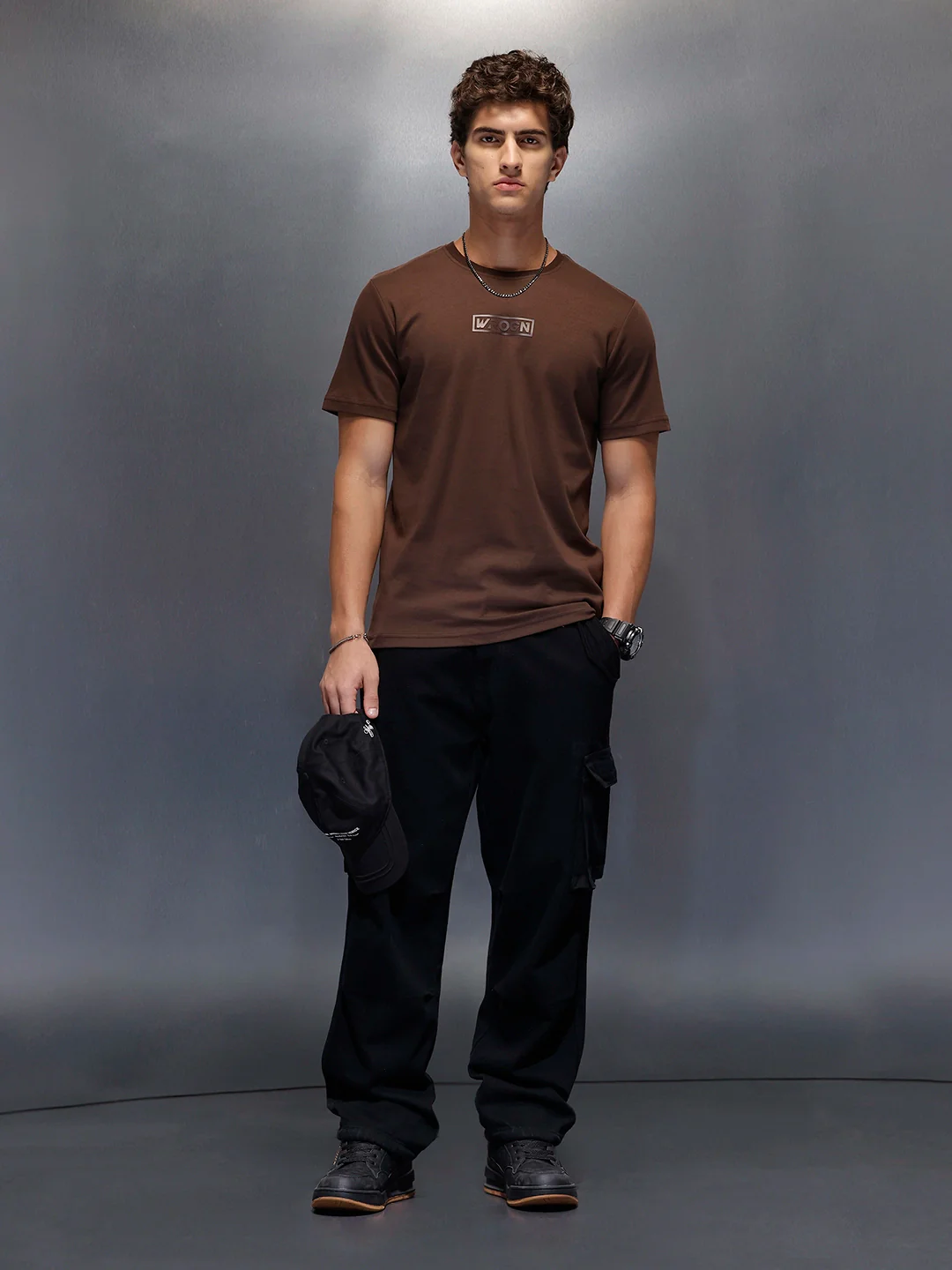 Men's Casual Slim Fit Wrogn Branded Tee | Brown - Image 2