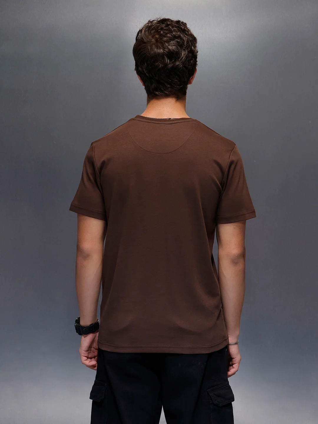 Men's Casual Slim Fit Wrogn Branded Tee | Brown - Image 3