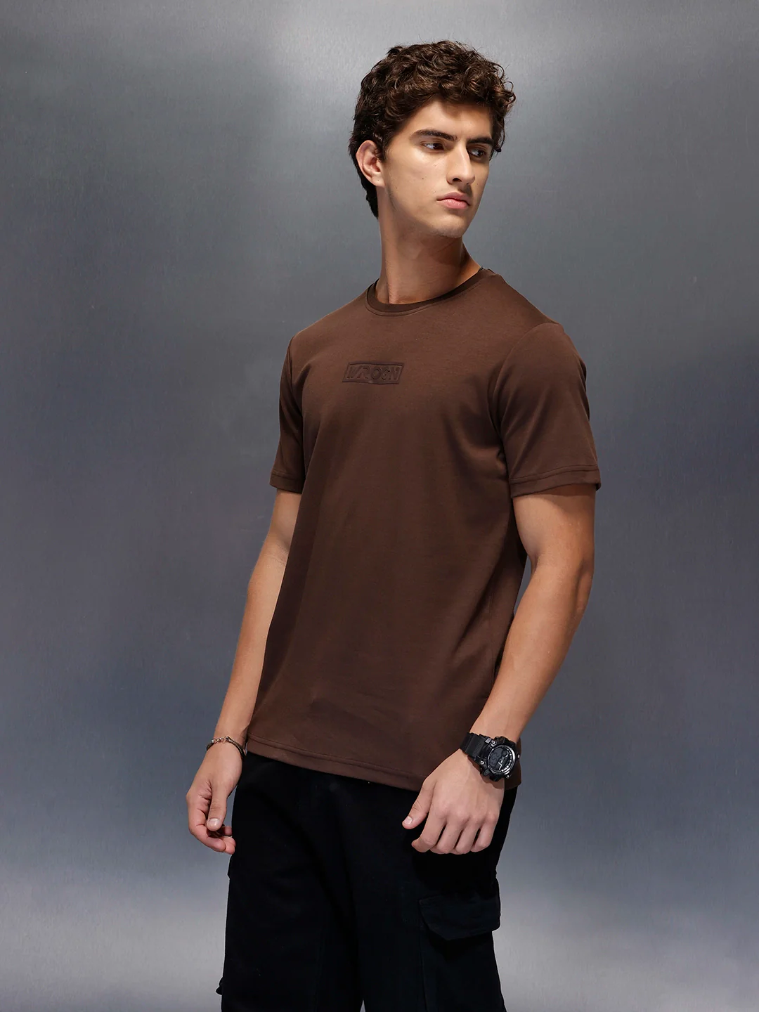 Men's Casual Slim Fit Wrogn Branded Tee | Brown - Image 4