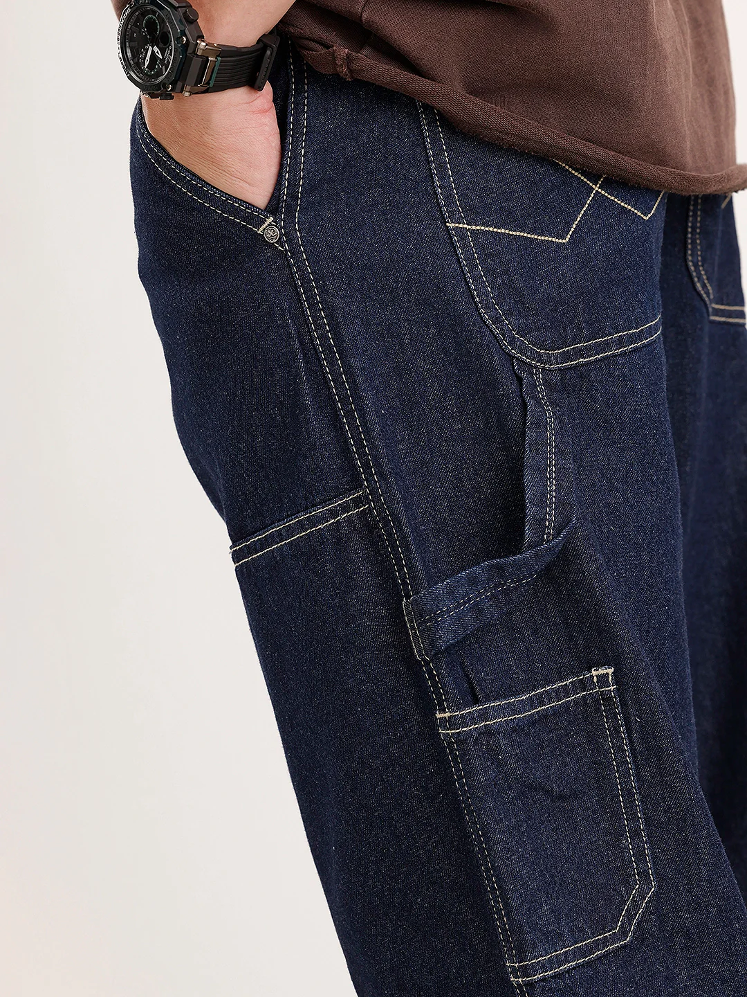 Men's causal loose fit carpenter jeans | Dark Blue - Image 5