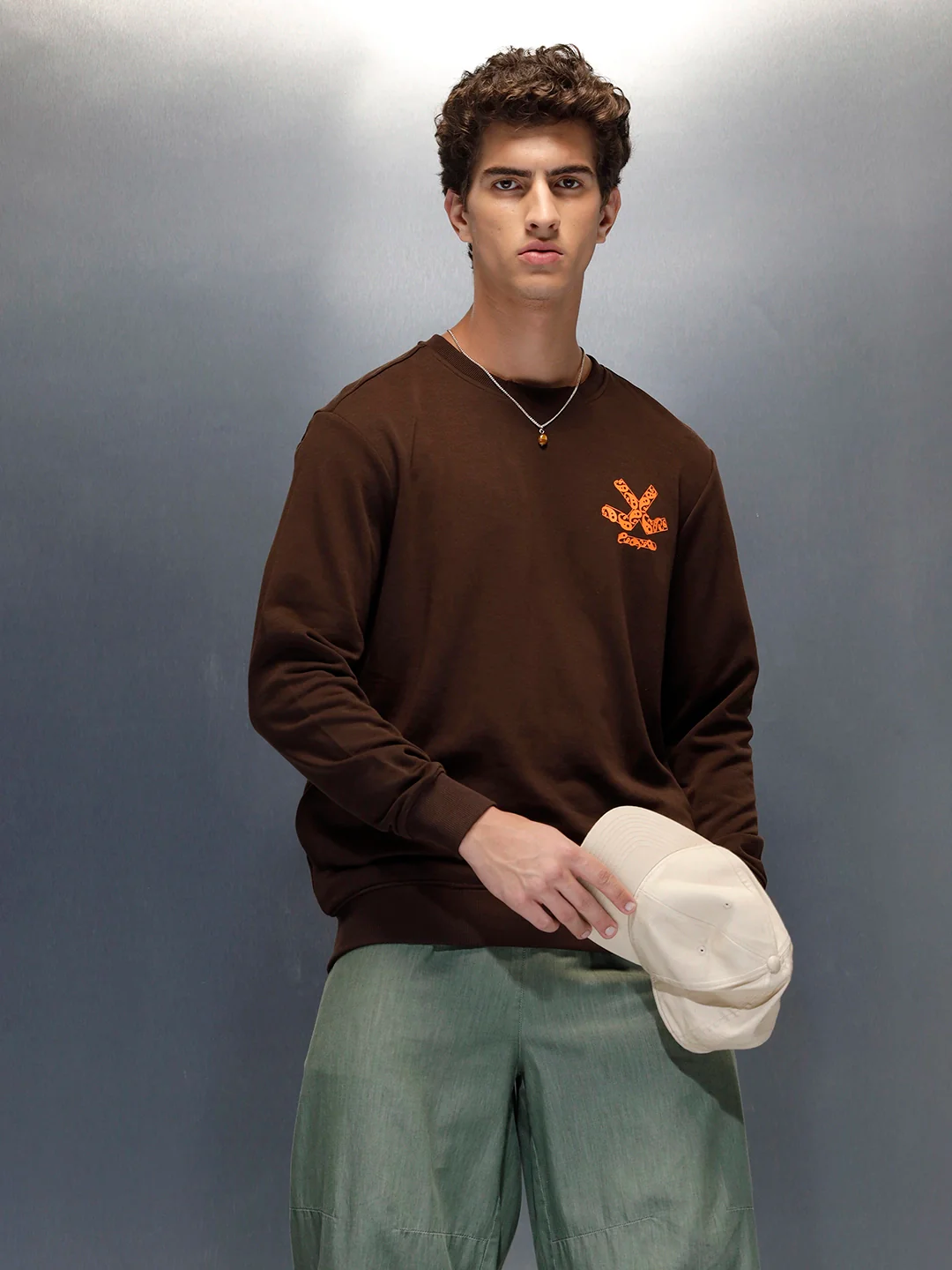 Men's Comfort Fit Wrogn branded Sweatshirt | Brown