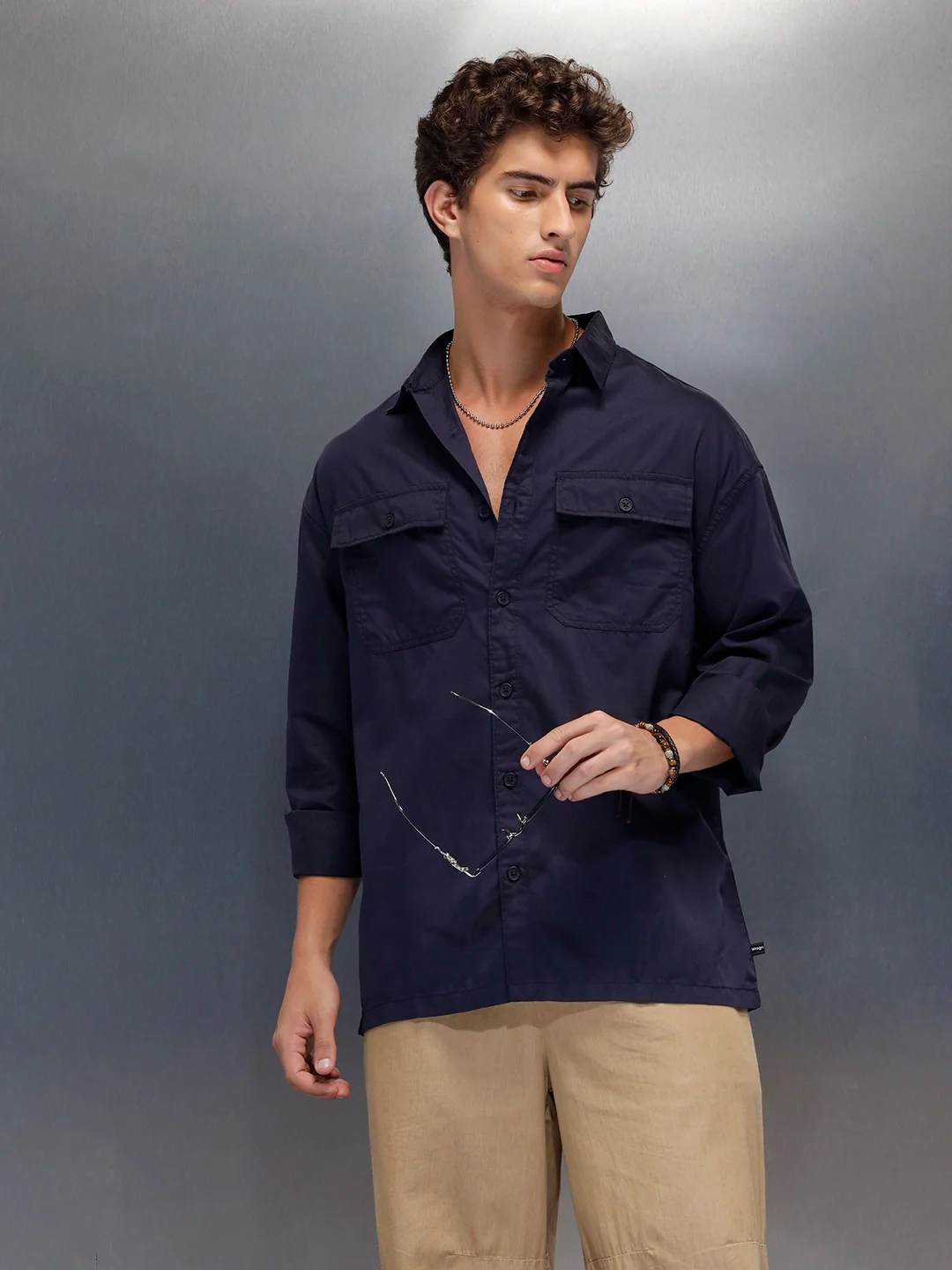 Men's oversize dual pocket shirt | Navy Blue