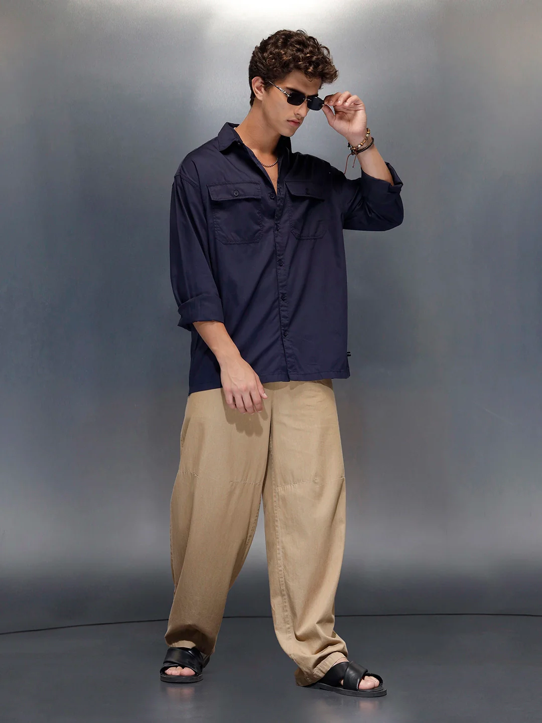 Men's oversize dual pocket shirt | Navy Blue - Image 2