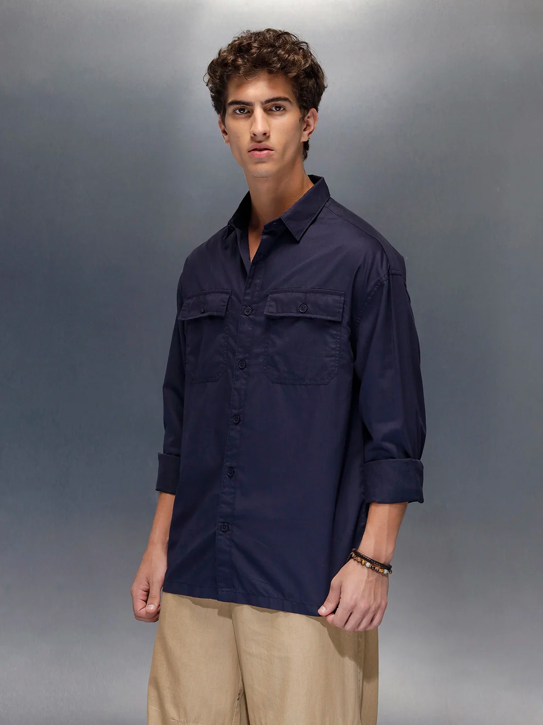 Men's oversize dual pocket shirt | Navy Blue - Image 4
