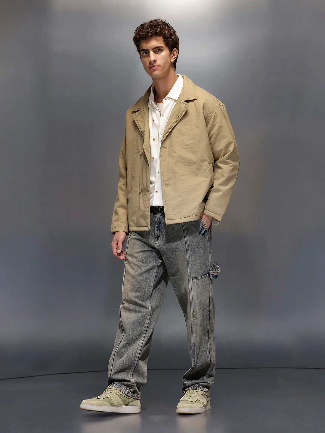 Men's Oversized blazer Style Nylon Jacket | Khaki