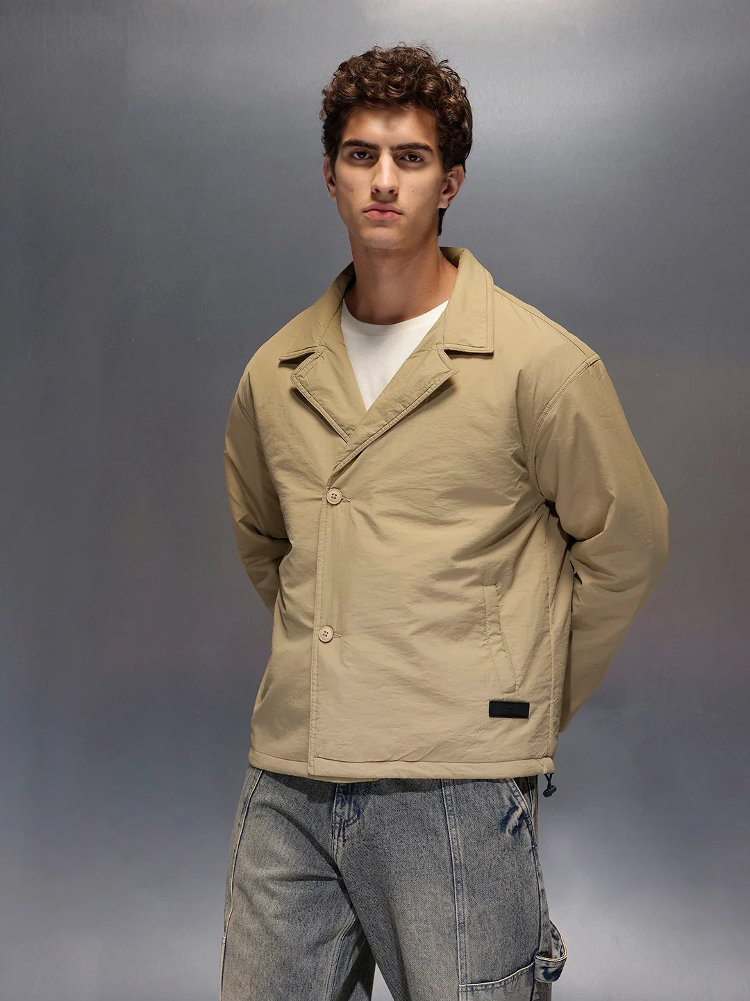 Men's Oversized blazer Style Nylon Jacket | Khaki - Image 3