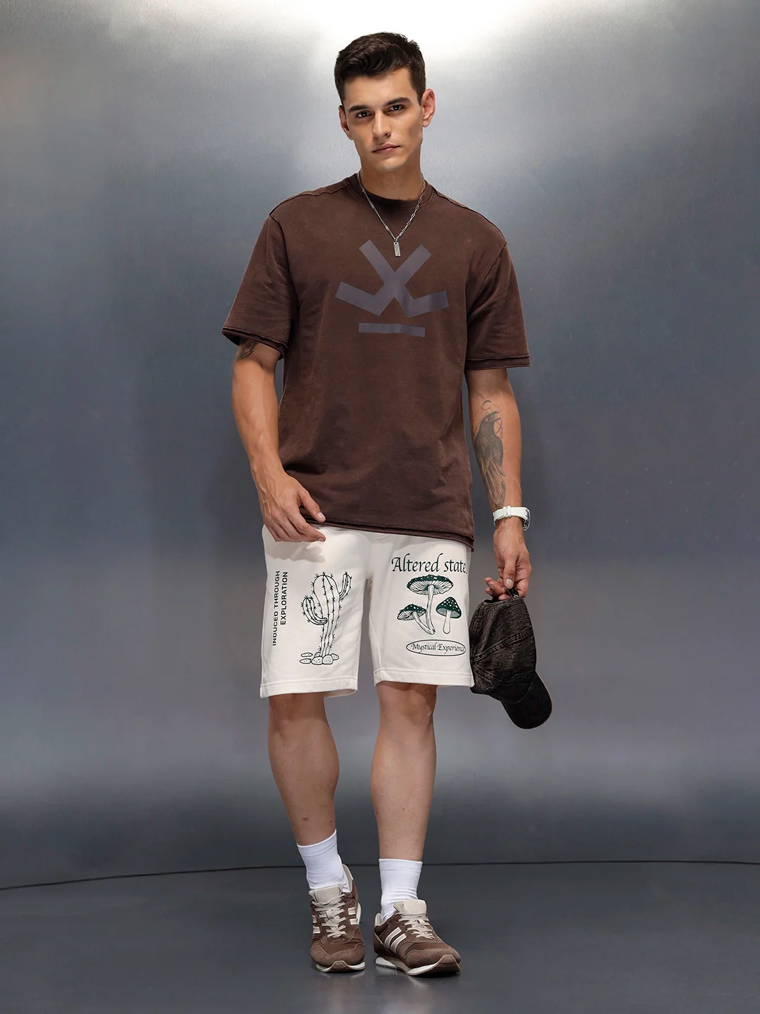 Men's printed regular fit knit shorts | Beige - Image 2