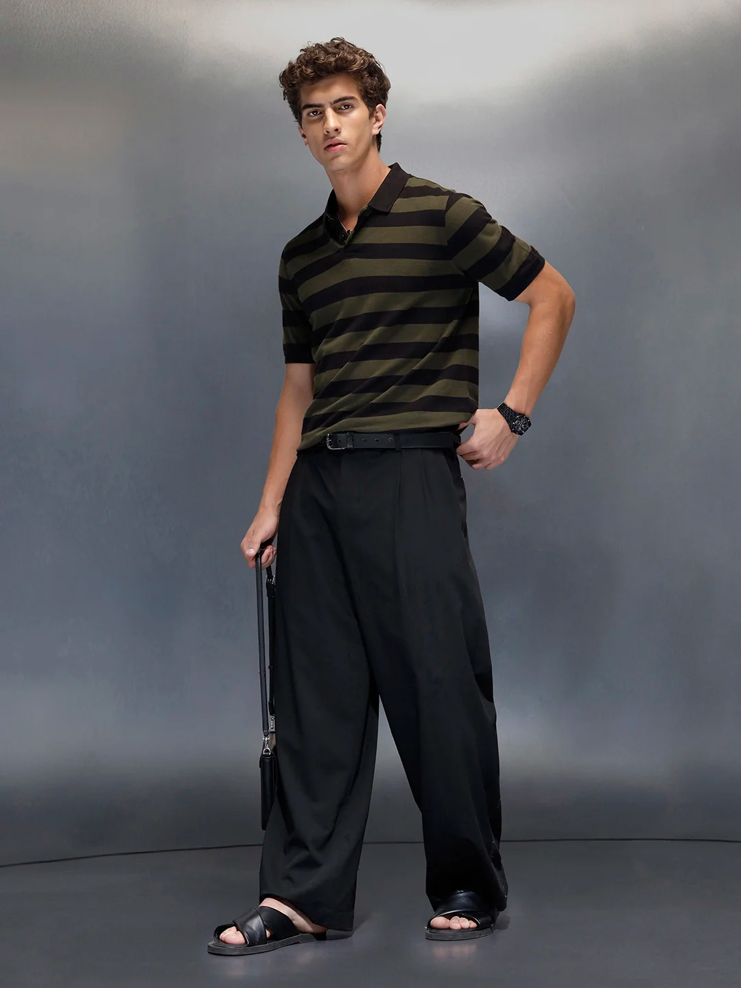 Men's regular fit polo stripes t-shirt | Maroon - Image 2