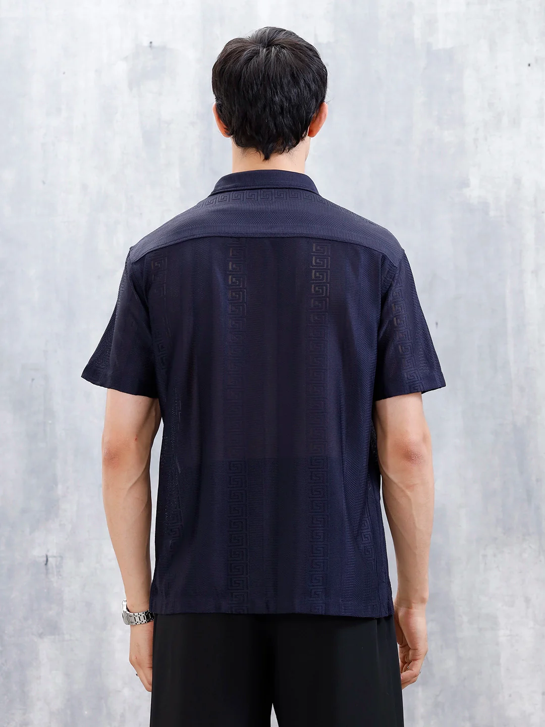 Men's Regular Fit Textured Shirt | Navy Blue - Image 3