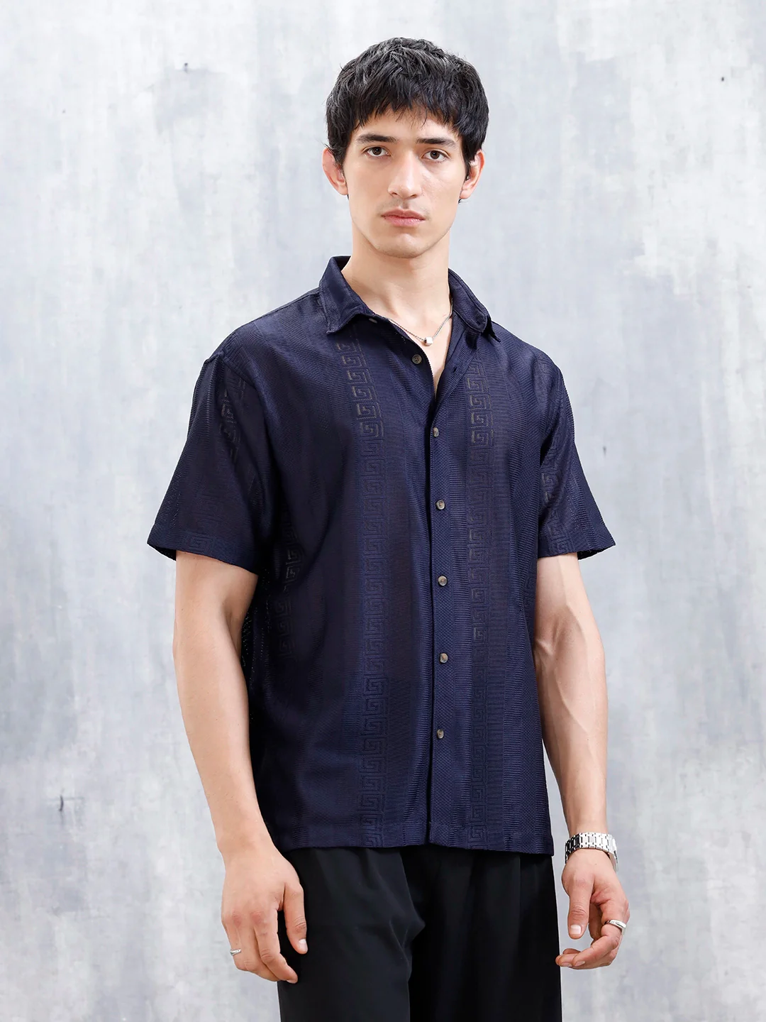 Men's Regular Fit Textured Shirt | Navy Blue - Image 4