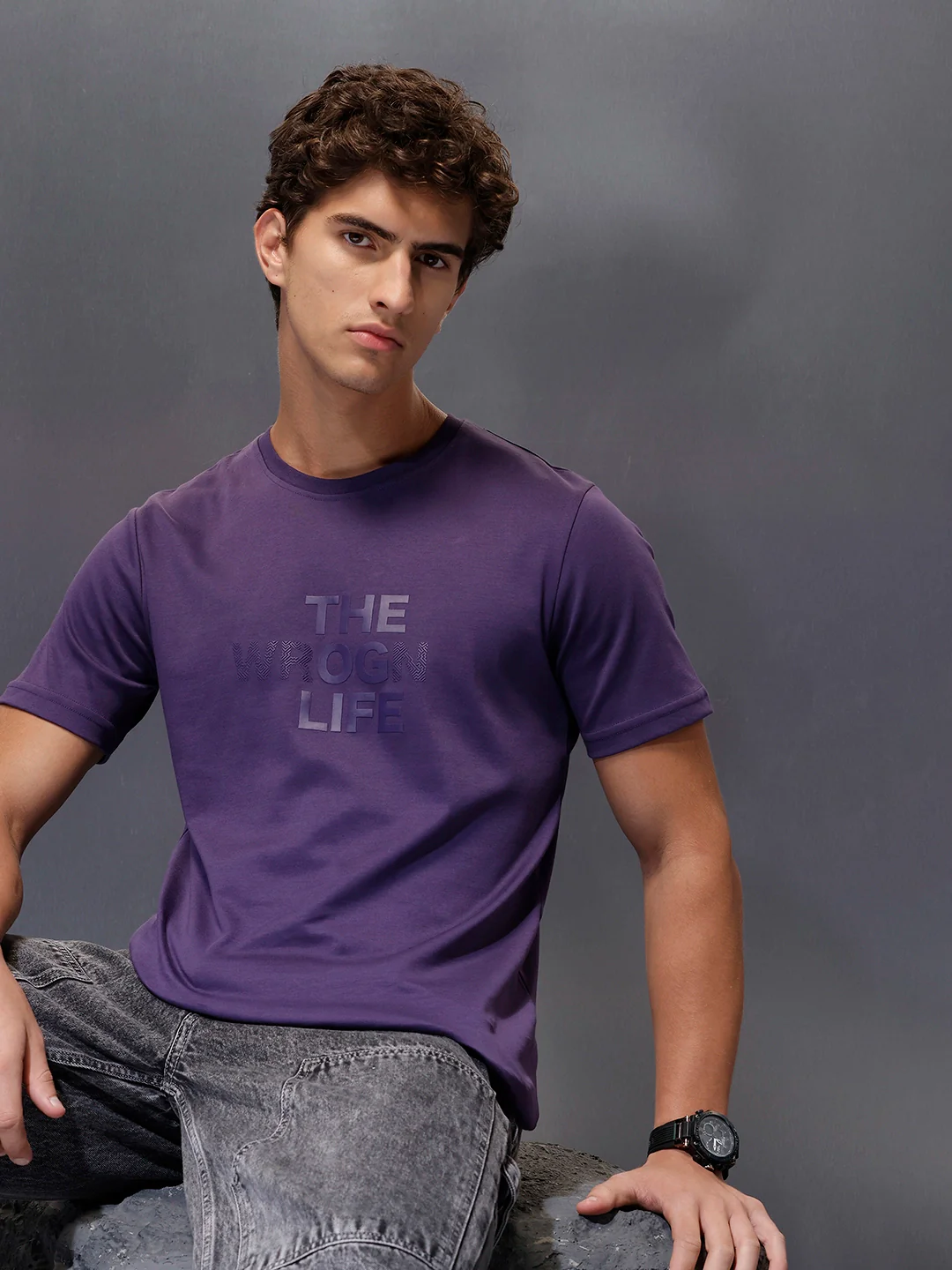 Men's Slim Fit Casual Graphic Tee | Purple