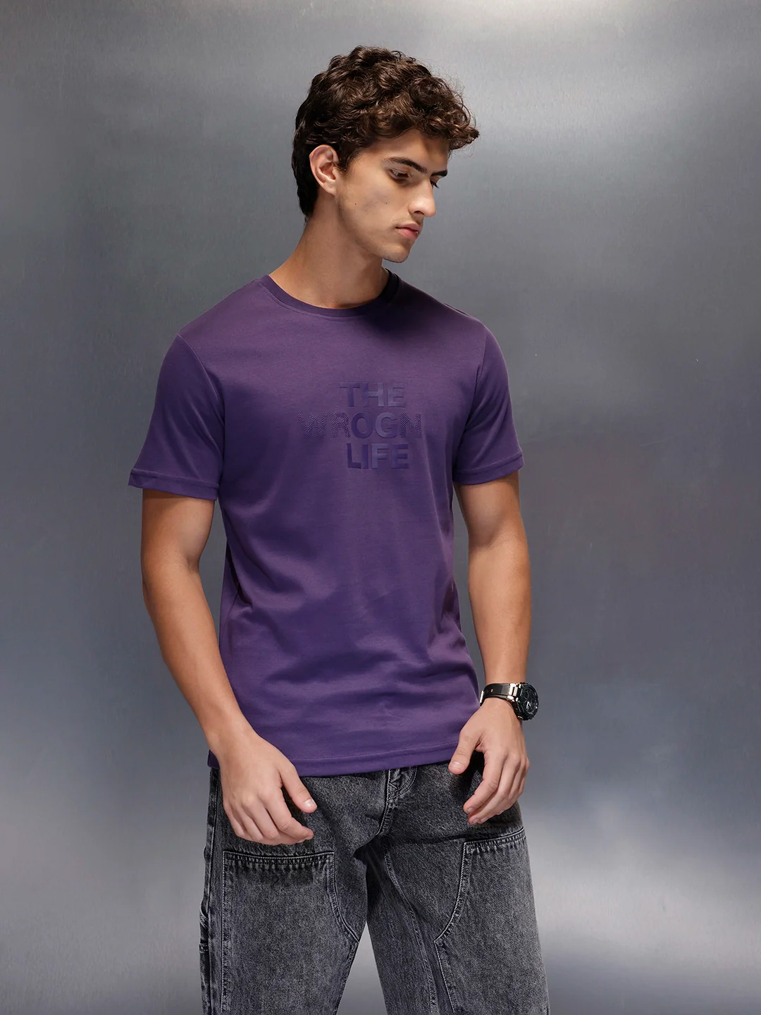 Men's Slim Fit Casual Graphic Tee | Purple - Image 4