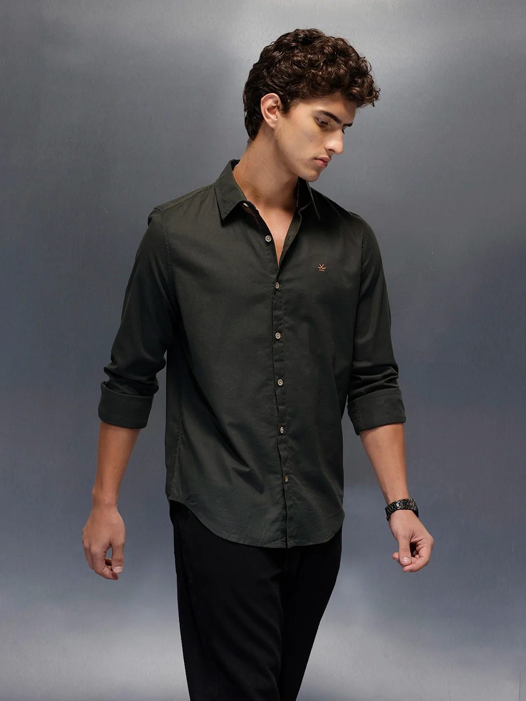 Men's Slim Fit Casual Shirt | Dark Green - Image 3