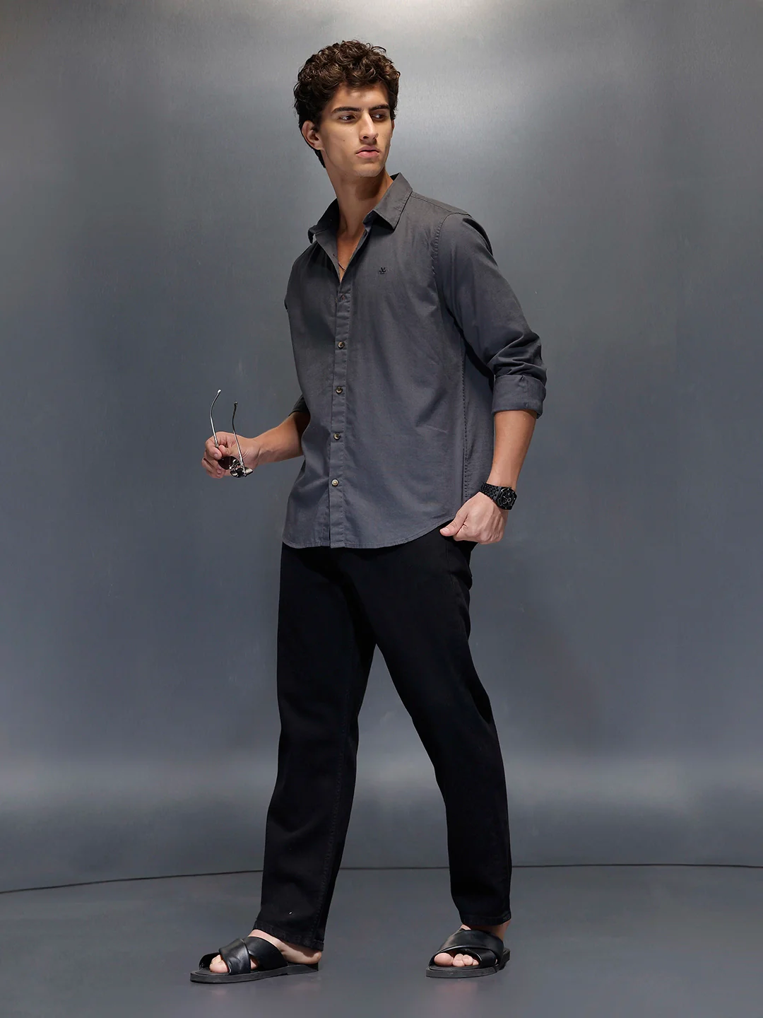 Men's Slim Fit Casual Shirt | Dark Grey - Image 2