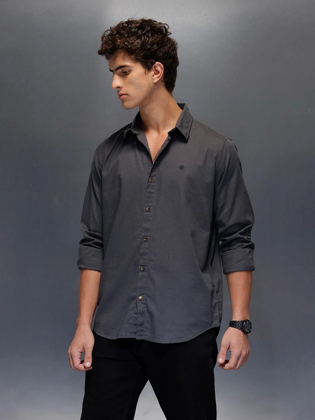 Men's Slim Fit Casual Shirt | Dark Grey - Image 4