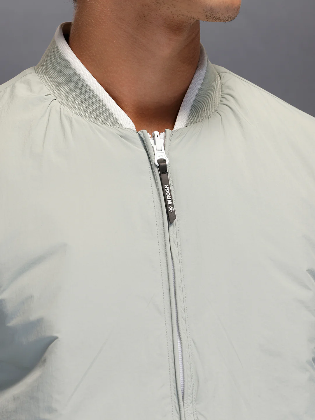 Men's Slim Fit Zip-up Nylon Jacket with Bottom Rib | Grey - Image 6