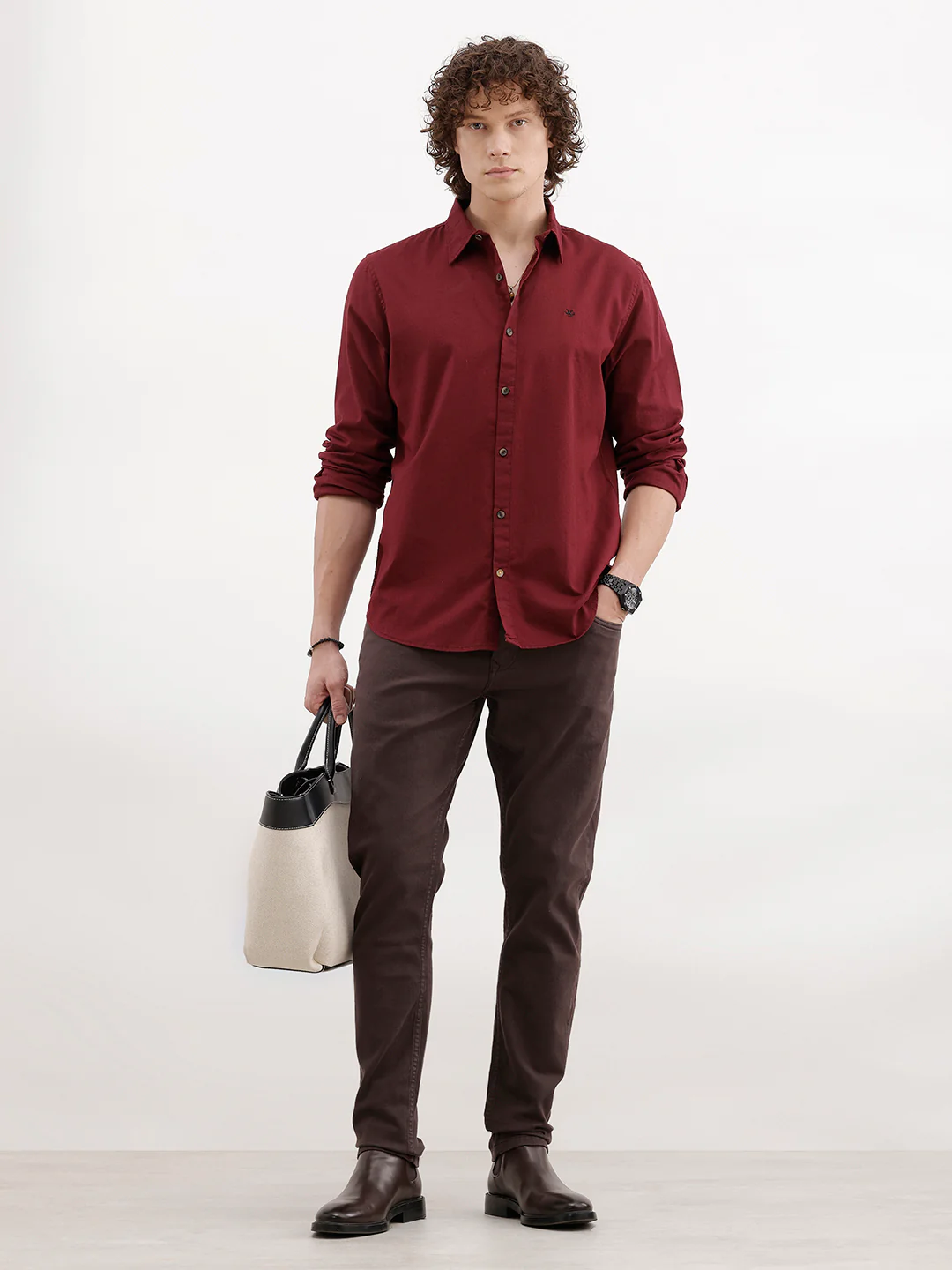 Men's solid shirt with clean tailoring and comfort fit | Wine - Image 2