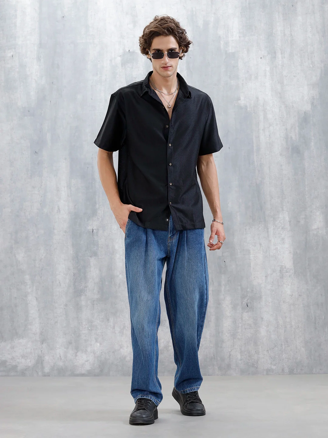 Men's Textured Casual Shirt | Black - Image 2