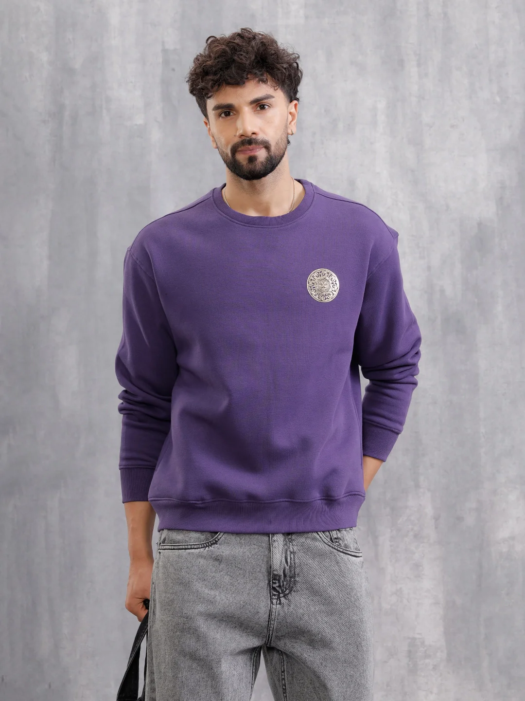 Metalic Foil Printed Sweatshirt | Purple