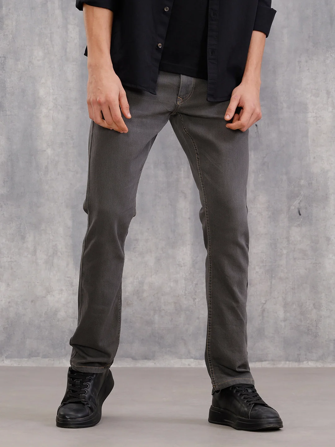 Mid Washed Straight Fit Cotton Stretch Jeans I Mid Grey