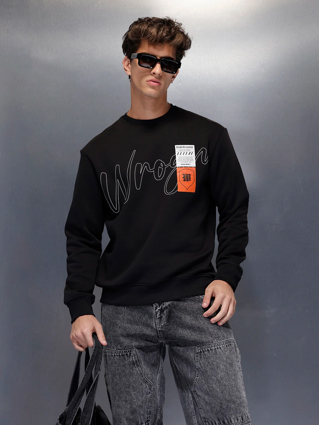 Minimal Script & Patch Sweatshirt | Black