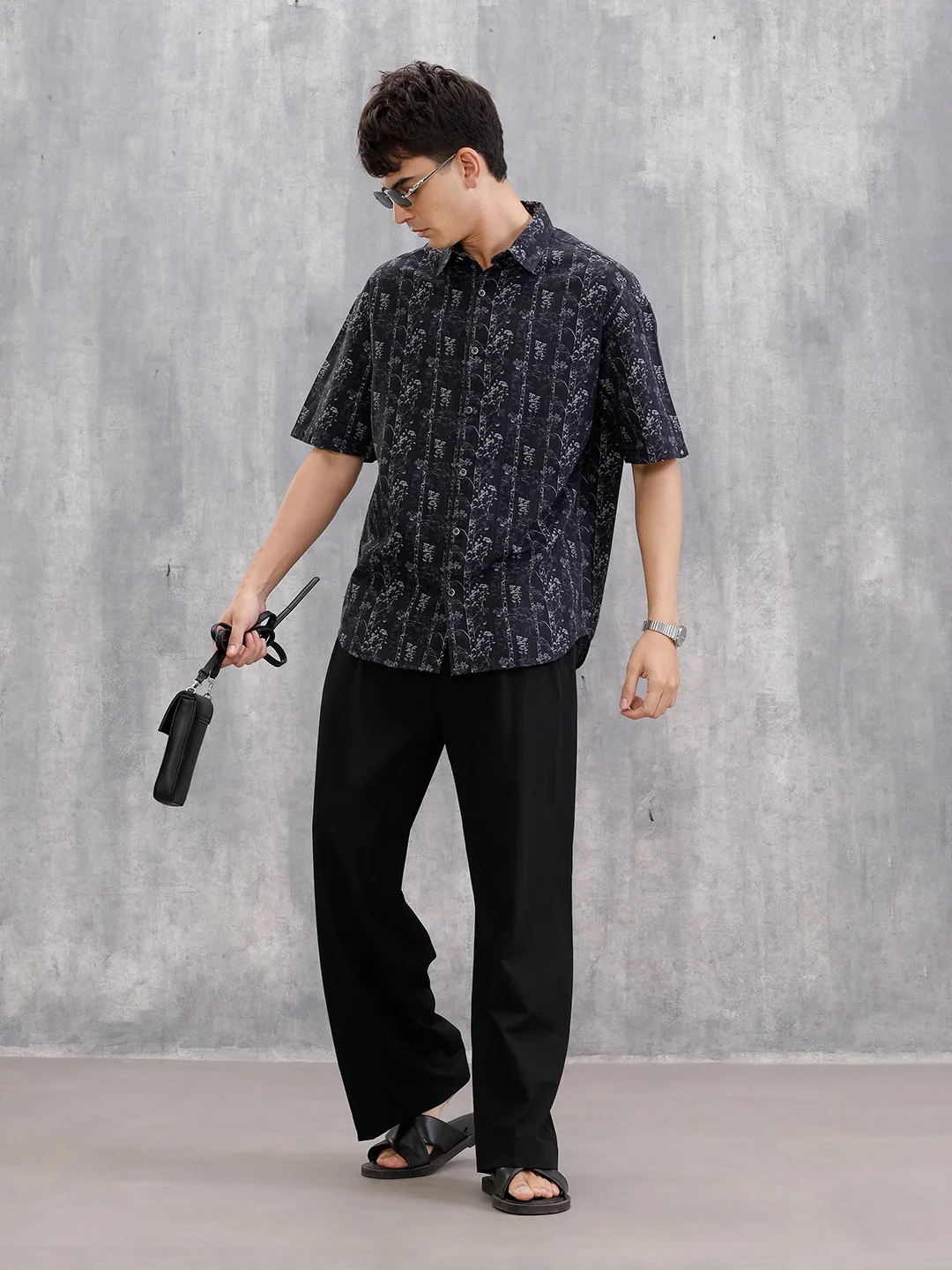 Nature Inspired 100% Cotton Aop Printed Oversized Shirt  |  Black - Image 2