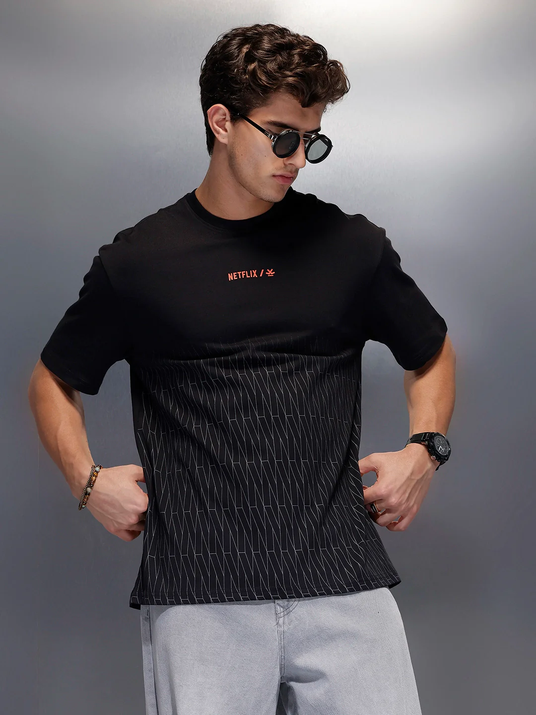 Netflix Placement Printed T-Shirt | Black
