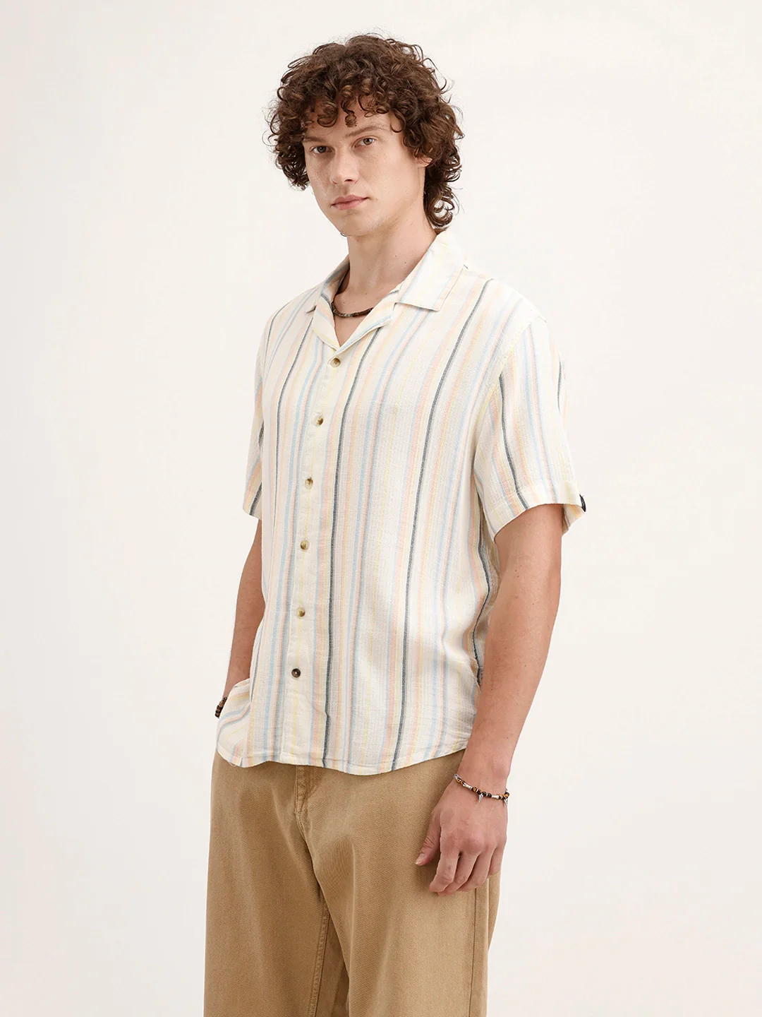 Casual Textured Short Sleeve Shirt | Off White - Image 4