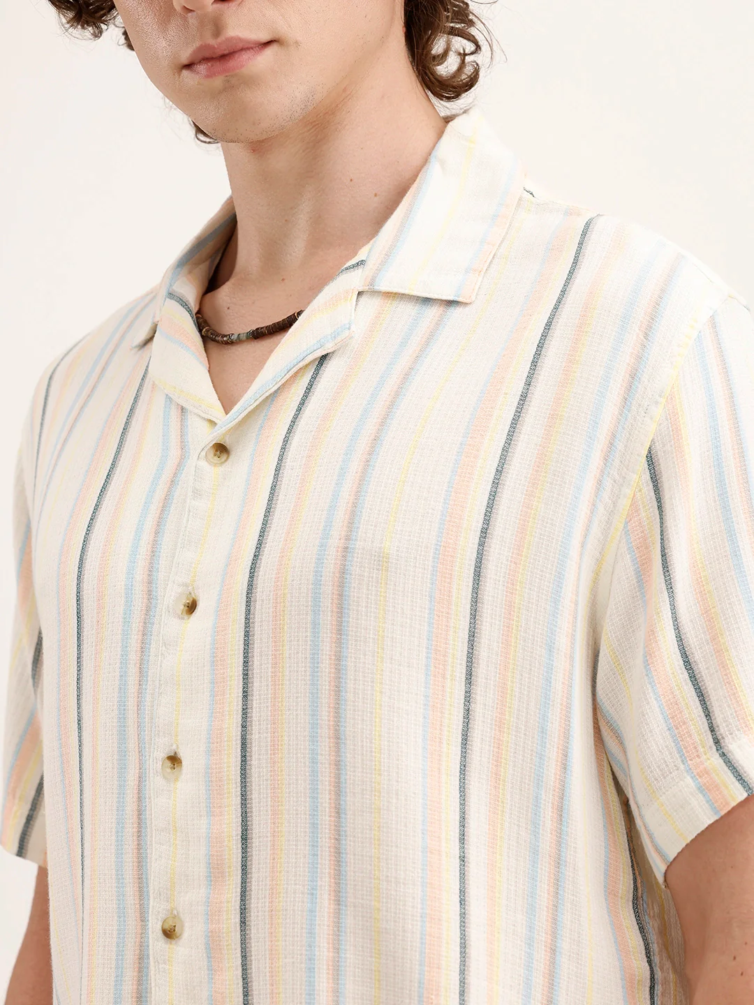 Casual Textured Short Sleeve Shirt | Off White - Image 5