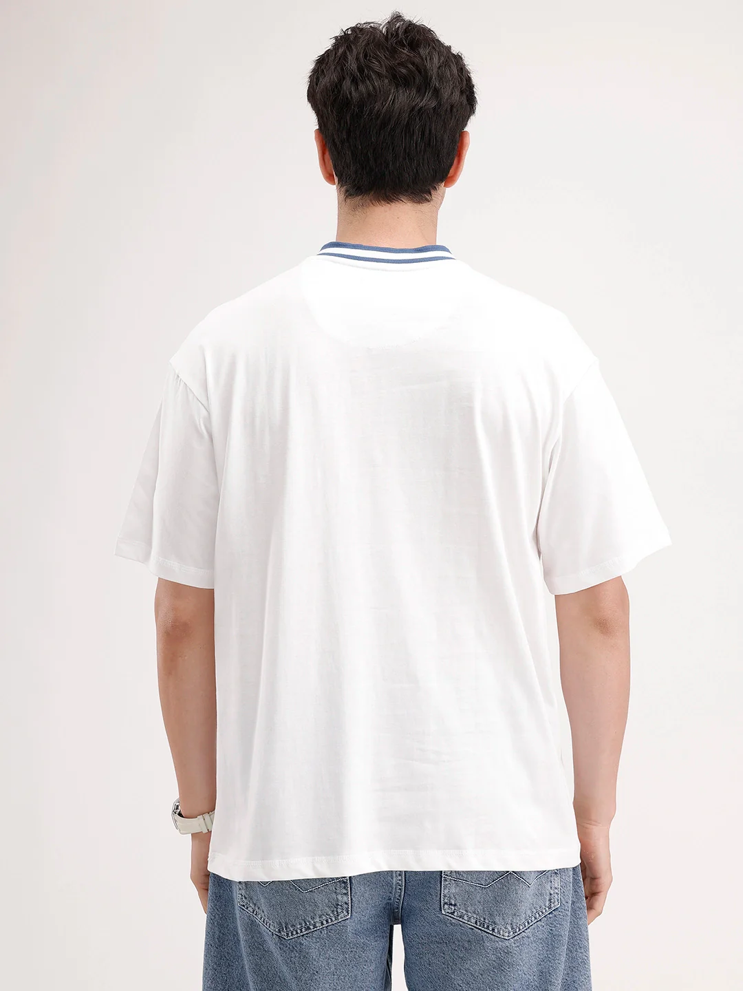 Oversized Contrast Collar T-Shirt | White - Image 3