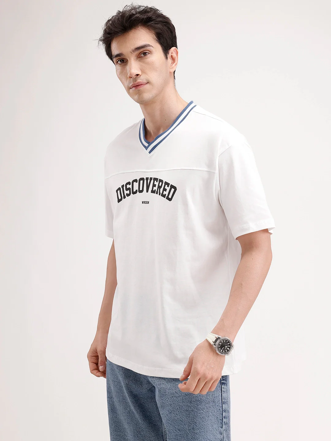 Oversized Contrast Collar T-Shirt | White - Image 4