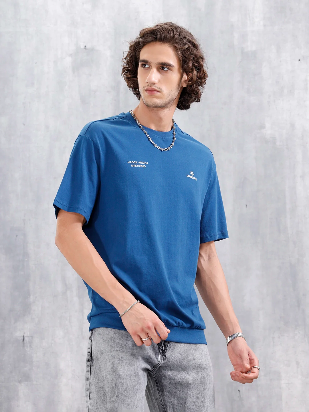 Oversized Crew Neck T-Shirt With Hd Print | Blue - Image 3
