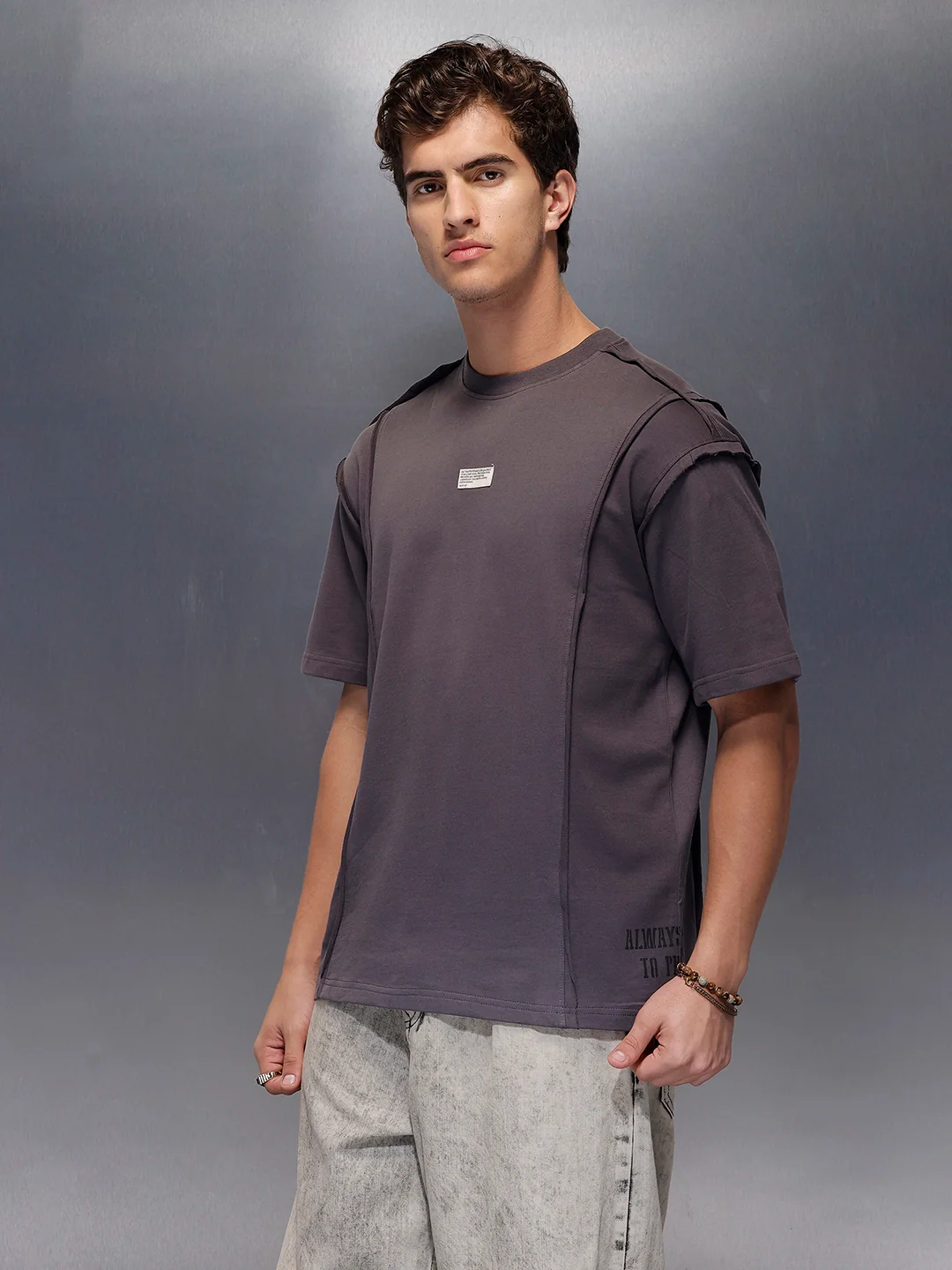 Oversized Cut And Sew T-Shirt | Charcoal - Image 4