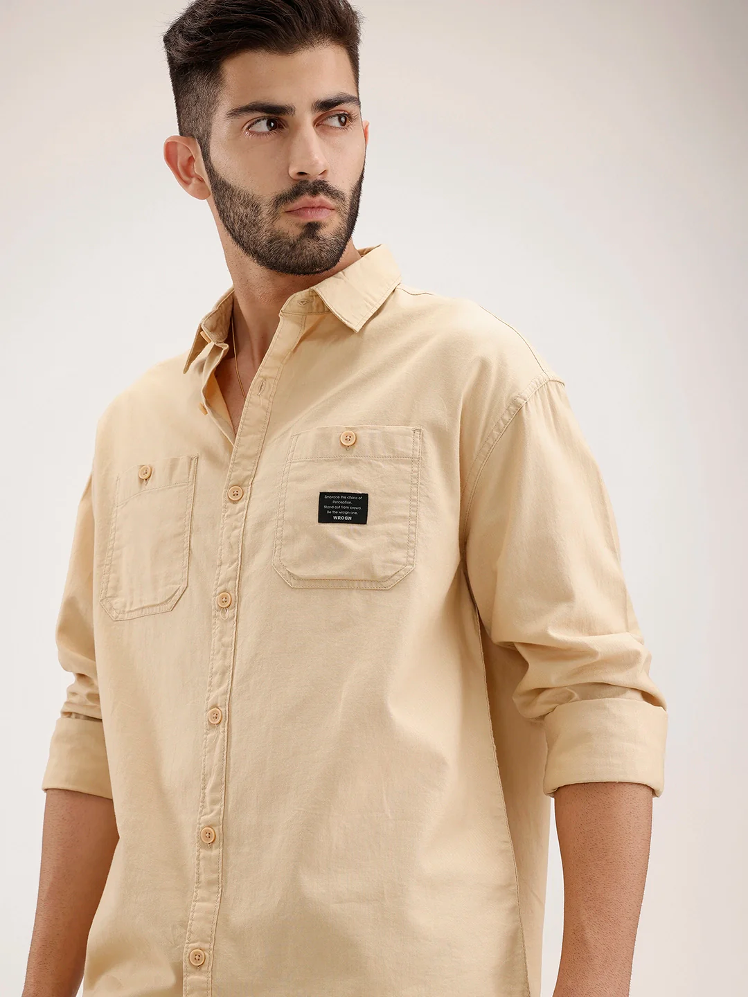 Oversized Double Pocket Fit Shirt | Beige